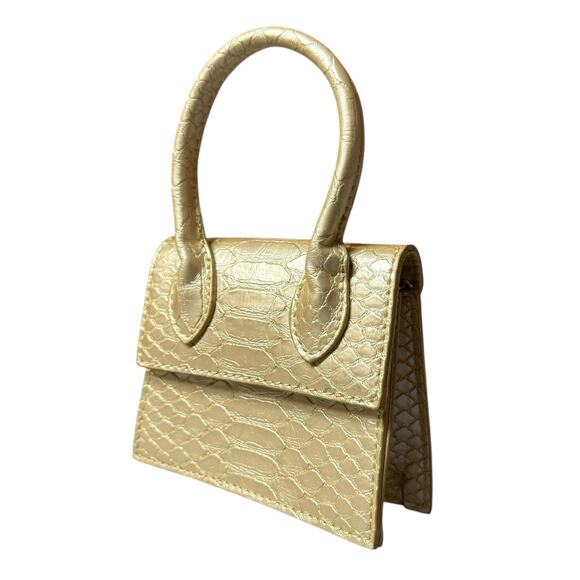 Y2K Gold Micro Bag Faux Snakeskin Handbag Evening Purse Metallic Snakeskin - Picture 1 of 12